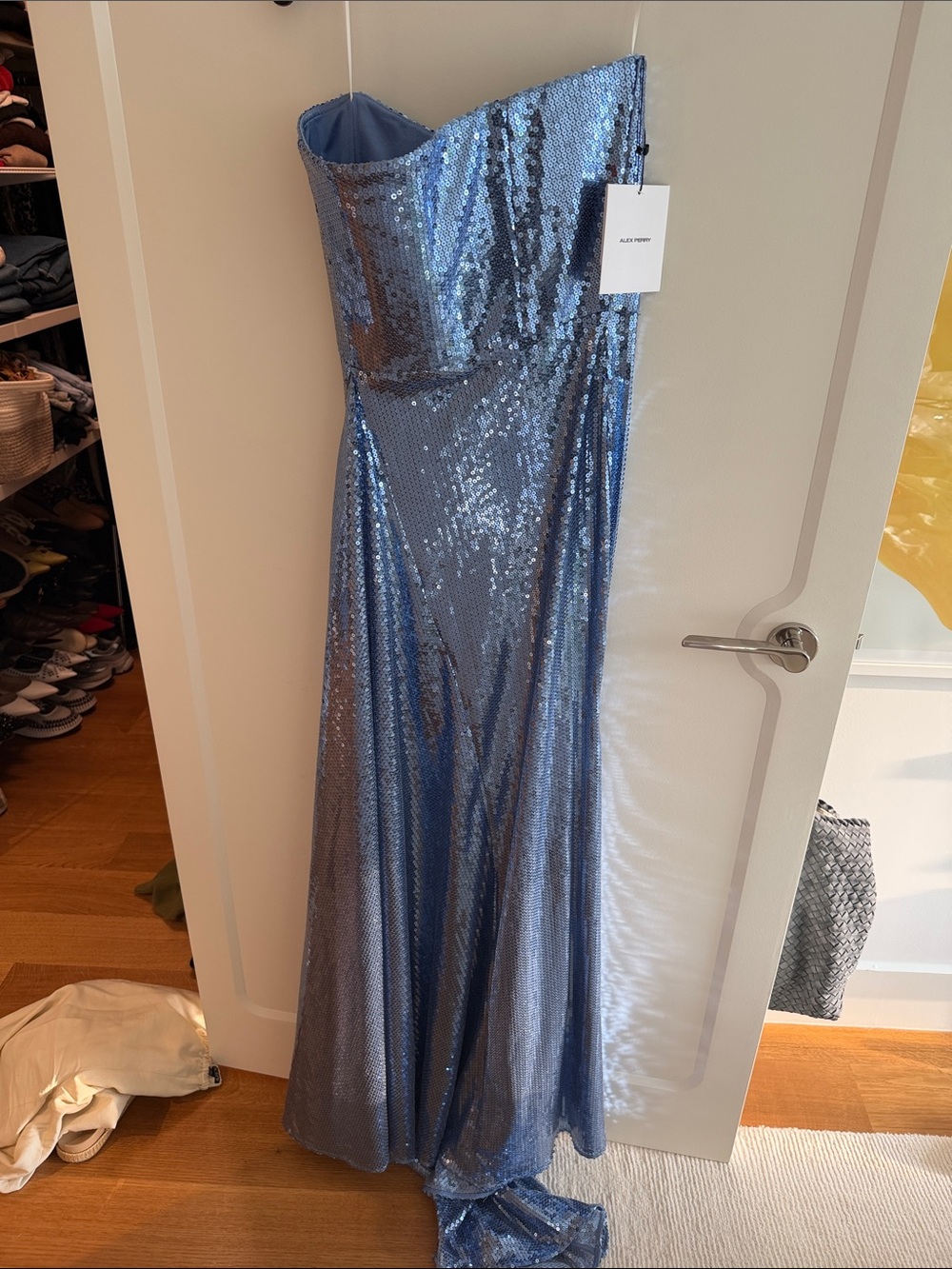 Alex Perry Strapless Sequin Gown in Navy Blue